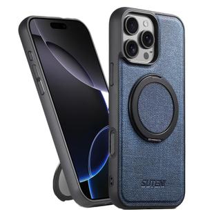 For iPhone 16 Pro Suteni G3 360 Rotation Holder MagSafe Denim Leather Back Phone Case(Blue)