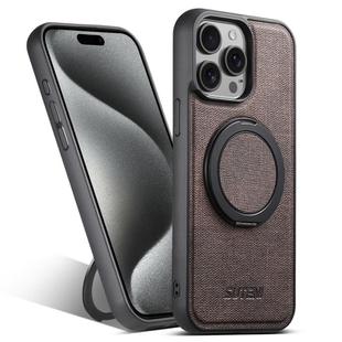 For iPhone 15 Pro Max Suteni G3 360 Rotation Holder MagSafe Denim Leather Back Phone Case(Brown)