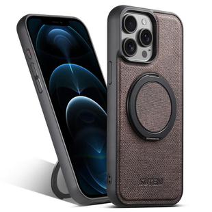 For iPhone 12 Pro Max Suteni G3 360 Rotation Holder MagSafe Denim Leather Back Phone Case(Brown)