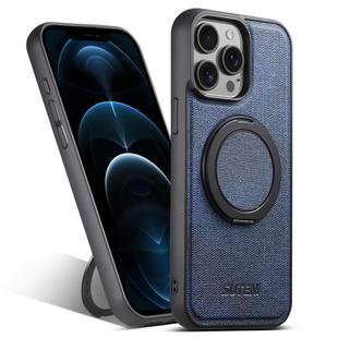 For iPhone 12 Pro Max Suteni G3 360 Rotation Holder MagSafe Denim Leather Back Phone Case(Blue)