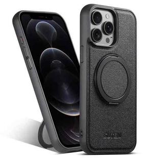 For iPhone 12 Pro Suteni G3 360 Rotation Holder MagSafe Denim Leather Back Phone Case(Black)