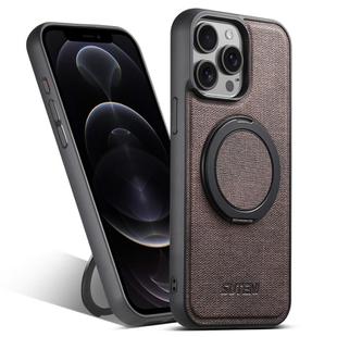 For iPhone 12 Pro Suteni G3 360 Rotation Holder MagSafe Denim Leather Back Phone Case(Brown)