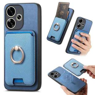 For Redmi Turbo 3 5G Retro Cross Leather Ring Vertical Insert Card Bag MagSafe Phone Case(Blue)