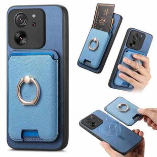 For Xiaomi 13T Pro 5G Retro Cross Leather Ring Vertical Insert Card Bag MagSafe Phone Case(Blue)
