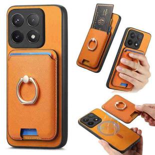 For Redmi K70 / K70 Pro 5G Retro Cross Leather Ring Vertical Insert Card Bag MagSafe Phone Case(Yellow)