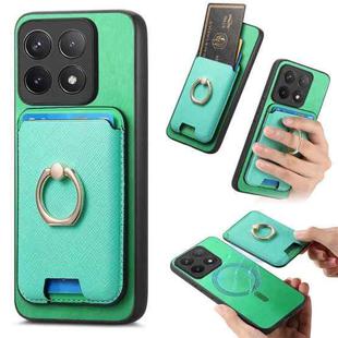 For Redmi K70 / K70 Pro 5G Retro Cross Leather Ring Vertical Insert Card Bag MagSafe Phone Case(Green)