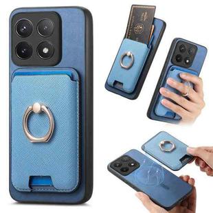 For Redmi K70E / Poco X6 Pro 5G Retro Cross Leather Ring Vertical Insert Card Bag MagSafe Phone Case(Blue)