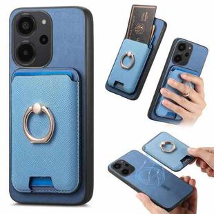 For Redmi 12 / Note 12R / Poco M6 Pro 5G Retro Cross Leather Ring Vertical Insert Card Bag MagSafe Phone Case(Blue)