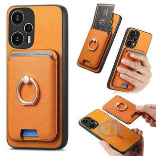 For Redmi Note 12 Turbo / Poco F5 5G Retro Cross Leather Ring Vertical Insert Card Bag MagSafe Phone Case(Yellow)