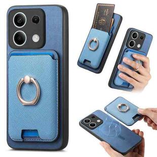 For Redmi Note 13 4G Retro Cross Leather Ring Vertical Insert Card Bag MagSafe Phone Case(Blue)