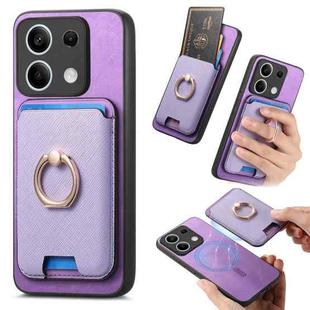 For Redmi Note 13 4G Retro Cross Leather Ring Vertical Insert Card Bag MagSafe Phone Case(Purple)