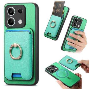 For Redmi Note 13 5G Retro Cross Leather Ring Vertical Insert Card Bag MagSafe Phone Case(Green)