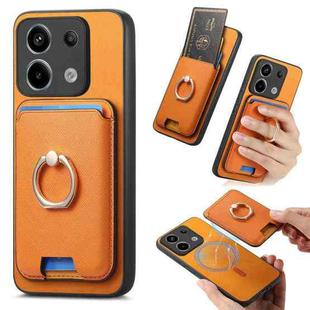 For Redmi Note 13 Pro 4G / Poco M6 Pro 4G Retro Cross Leather Ring Vertical Insert Card Bag MagSafe Phone Case(Yellow)
