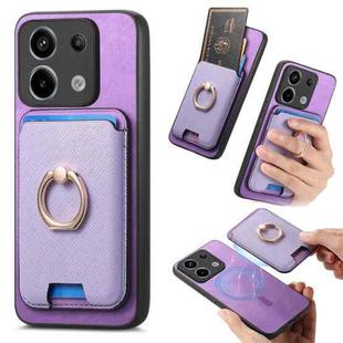For Redmi Note 13 Pro 4G / Poco M6 Pro 4G Retro Cross Leather Ring Vertical Insert Card Bag MagSafe Phone Case(Purple)