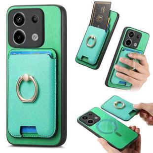 For Redmi Note 13 Pro 5G / Poco X6 5G Retro Cross Leather Ring Vertical Insert Card Bag MagSafe Phone Case(Green)