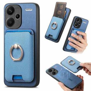For Redmi Note 13 Pro+ 5G Retro Cross Leather Ring Vertical Insert Card Bag MagSafe Phone Case(Blue)