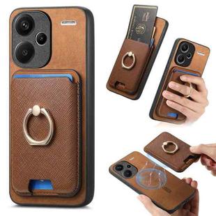 For Redmi Note 13 Pro+ 5G Retro Cross Leather Ring Vertical Insert Card Bag MagSafe Phone Case(Brown)