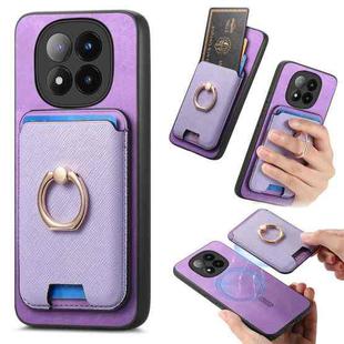 For Xiaomi 14 Pro 5G Retro Cross Leather Ring Vertical Insert Card Bag MagSafe Phone Case(Purple)