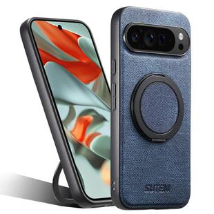 For Google Pixel 9 Pro XL Suteni G3 360 Rotation Holder MagSafe Denim Leather Back Phone Case(Blue)