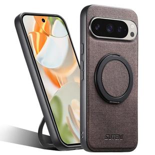 For Google Pixel 9 Pro Suteni G3 360 Rotation Holder MagSafe Denim Leather Back Phone Case(Brown)