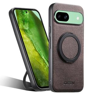 For Google Pixel 8a Suteni G3 360 Rotation Holder MagSafe Denim Leather Back Phone Case(Brown)