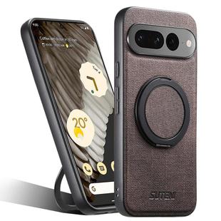 For Google Pixel 7 Pro Suteni G3 360 Rotation Holder MagSafe Denim Leather Back Phone Case(Brown)