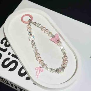 Diamond-Encrusted Pearl Butterfly Phone Chain(Pink)