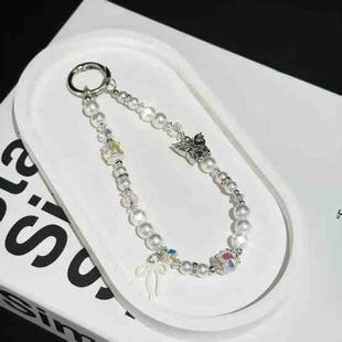 Diamond-Encrusted Pearl Butterfly Phone Chain(White)