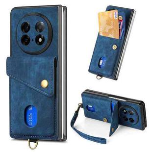 For OPPO Find N5 Retro Card Wallet Fold Leather Phone Case with Strap(Blue)
