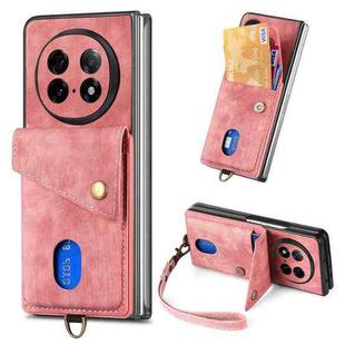 For OPPO Find N5 Retro Card Wallet Fold Leather Phone Case with Strap(Pink)