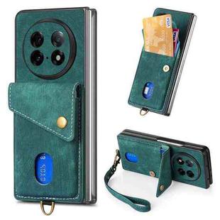 For OPPO Find N5 Retro Card Wallet Fold Leather Phone Case with Strap(Green)