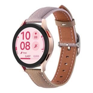 20mm Litchi Texture Square Buckle Genuine Leather Watch Band(Purple+Brown)