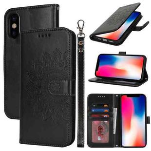 For iPhone X / XS Double Fold Printed Embossing Leather Phone Case(Black)
