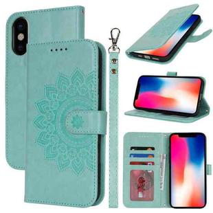 For iPhone X / XS Double Fold Printed Embossing Leather Phone Case(Mint Green)