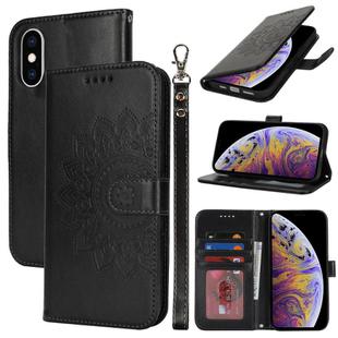 For iPhone XS Max Double Fold Printed Embossing Leather Phone Case(Black)