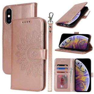 For iPhone XS Max Double Fold Printed Embossing Leather Phone Case(Rose Gold)