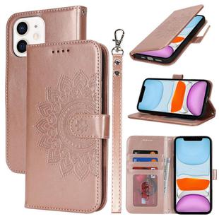 For iPhone 11 Double Fold Printed Embossing Leather Phone Case(Rose Gold)