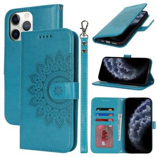 For iPhone 11 Pro Double Fold Printed Embossing Leather Phone Case(Blue)