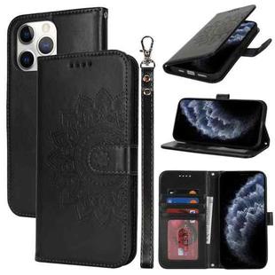 For iPhone 11 Pro Max Double Fold Printed Embossing Leather Phone Case(Black)