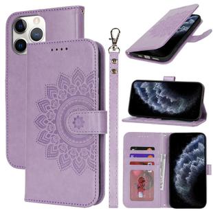 For iPhone 11 Pro Max Double Fold Printed Embossing Leather Phone Case(Purple)