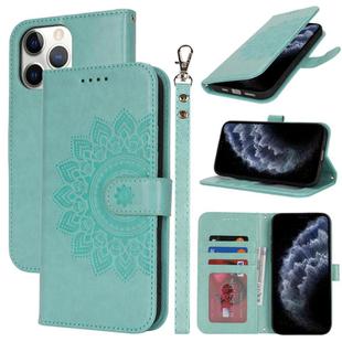 For iPhone 11 Pro Max Double Fold Printed Embossing Leather Phone Case(Mint Green)