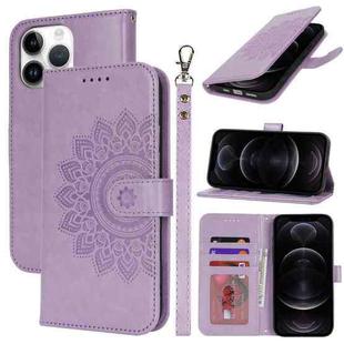For iPhone 12 / 12 Pro Double Fold Printed Embossing Leather Phone Case(Purple)
