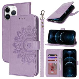 For iPhone 12 Pro Max Double Fold Printed Embossing Leather Phone Case(Purple)