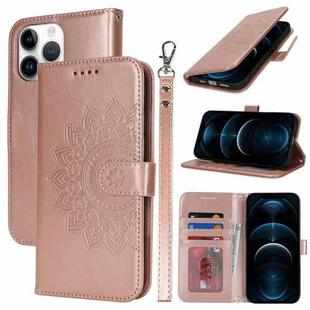 For iPhone 12 Pro Max Double Fold Printed Embossing Leather Phone Case(Rose Gold)