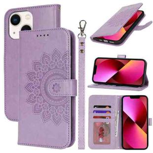 For iPhone 13 mini Double Fold Printed Embossing Leather Phone Case(Purple)