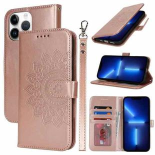 For iPhone 13 Pro Double Fold Printed Embossing Leather Phone Case(Rose Gold)