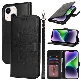 For iPnone 14 Double Fold Printed Embossing Leather Phone Case(Black)