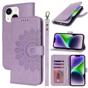 For iPnone 14 Double Fold Printed Embossing Leather Phone Case(Purple)