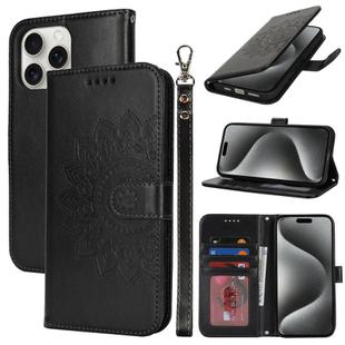 For iPhone 15 Pro Double Fold Printed Embossing Leather Phone Case(Black)