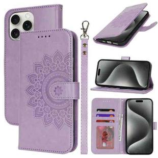 For iPhone 15 Pro Double Fold Printed Embossing Leather Phone Case(Purple)
